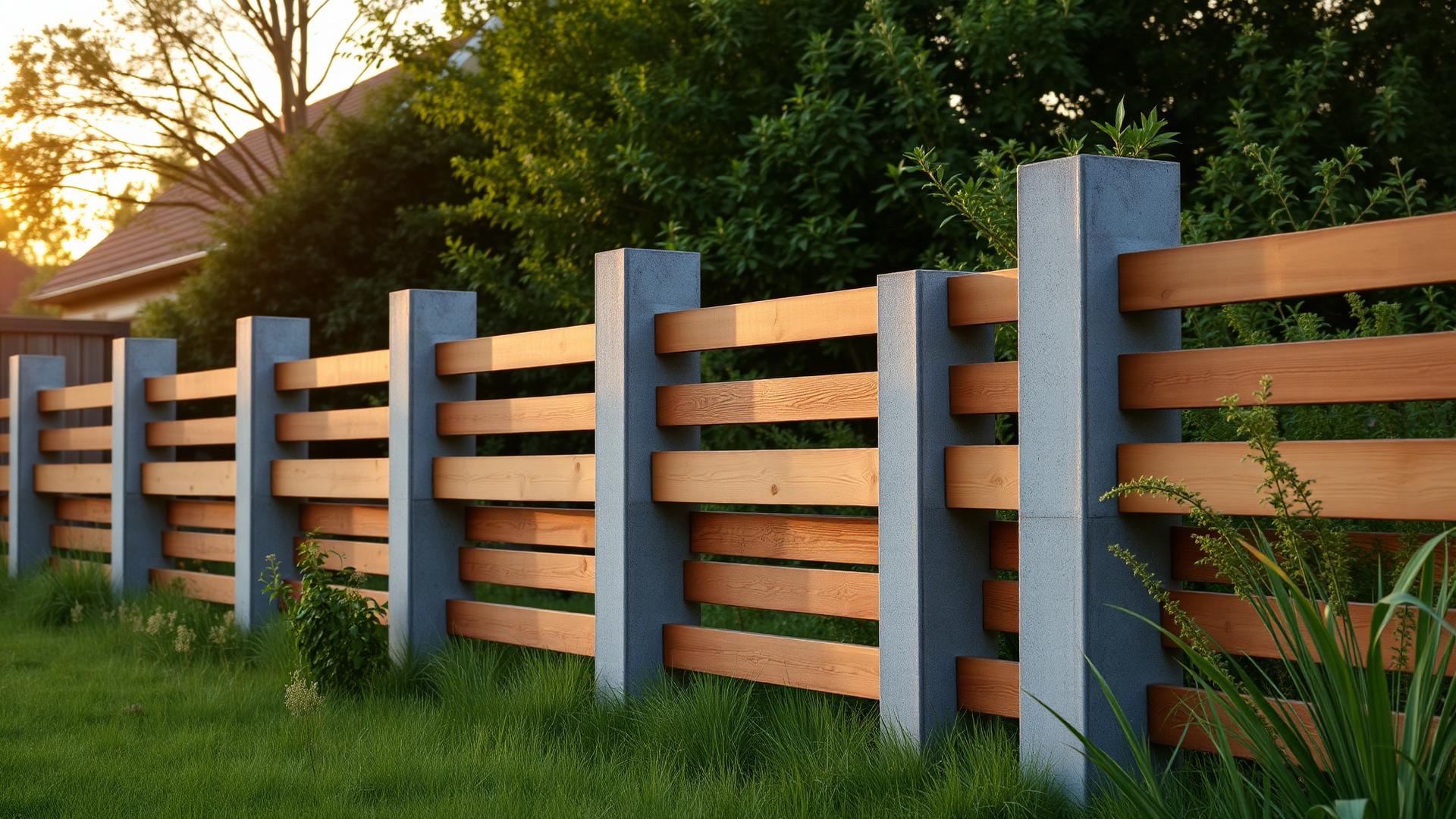 Moderne hout-beton schutting in een Nederlandse tuin